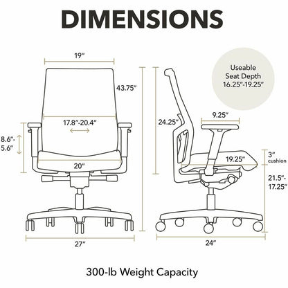 HON Mid-Back Task Chair - Mid Back - Black - Armrest - 1 Each