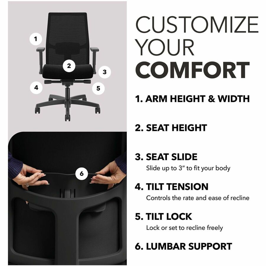 HON Mid-Back Task Chair - Mid Back - Black - Armrest - 1 Each