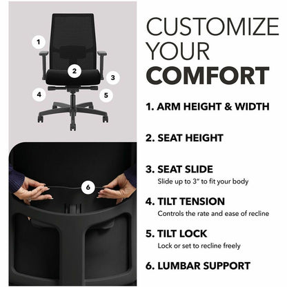 HON Mid-Back Task Chair - Mid Back - Black - Armrest - 1 Each
