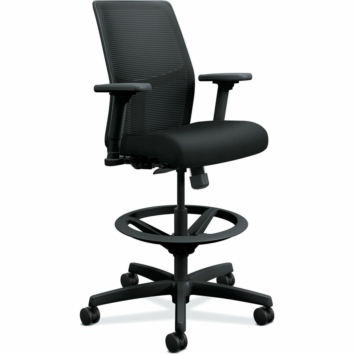 HON Ignition Seating Mesh Back Task Stool - Black Seat Color - Black Frame Color - Low Back - 5-star Base - Black - Armr