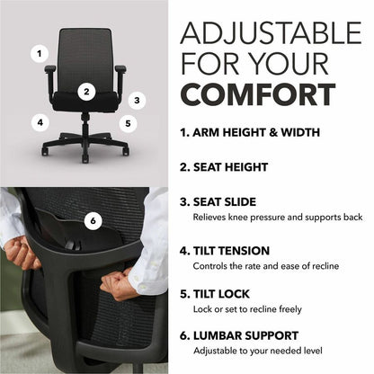 HON Ignition Seating Mid-back Task Chair - Black Seat Color - Fabric Seat Material - Mesh Back Material - Black Frame Co
