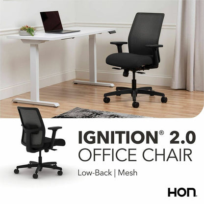HON Ignition Seating Mid-back Task Chair - Black Seat Color - Fabric Seat Material - Mesh Back Material - Black Frame Co