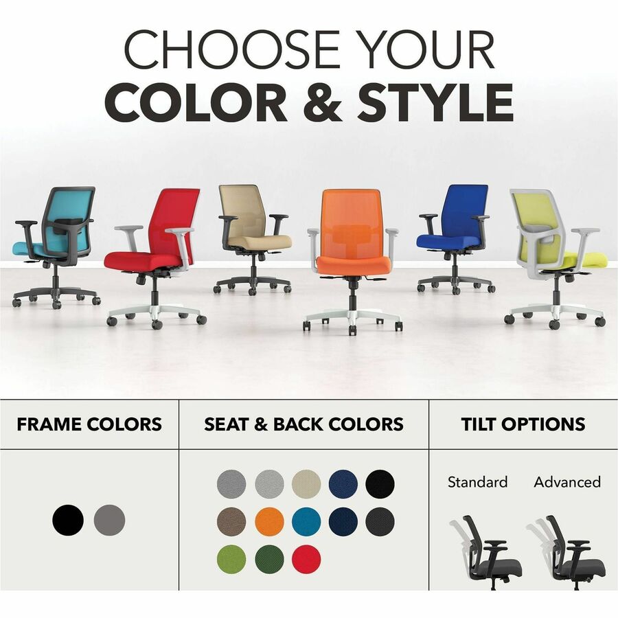 HON Ignition Seating Mid-back Task Chair - Black Seat Color - Fabric Seat Material - Mesh Back Material - Black Frame Co