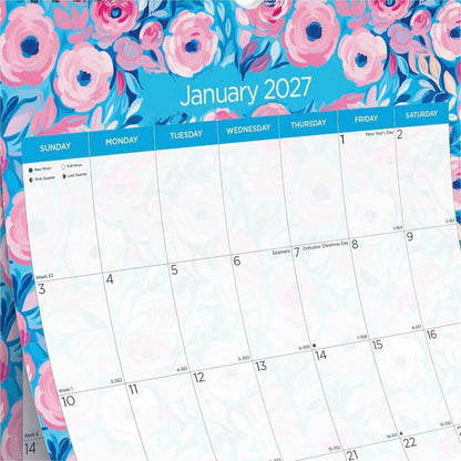 Blueline Abstract Floral Monthly Wall Calendar - Monthly - 12 Month - January 2027 to December 2027 - 1 Month Single Pag