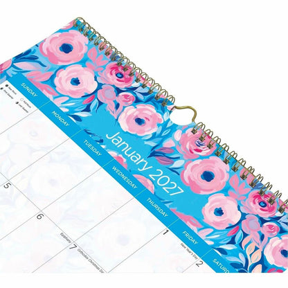 Blueline Abstract Floral Monthly Wall Calendar - Monthly - 12 Month - January 2027 to December 2027 - 1 Month Single Pag
