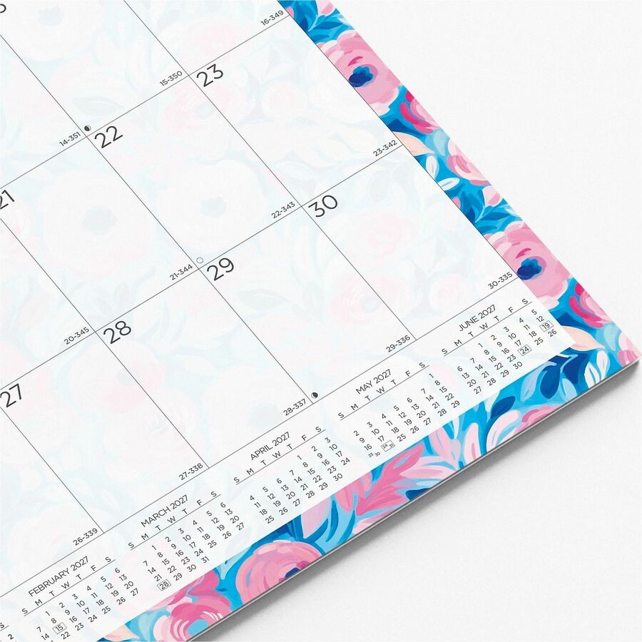 Blueline Abstract Floral Monthly Wall Calendar - Monthly - 12 Month - January 2027 to December 2027 - 1 Month Single Pag