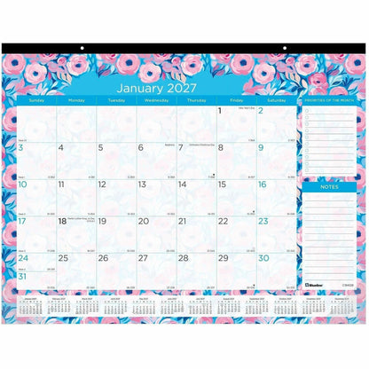 Blueline Abstract Floral Monthly Desk Pad - Monthly - 12 Month - January 2027 to December 2027 - 1 Month Single Page Lay