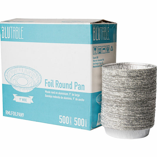 BluTable 9" Round Foil Pans - Food Storage, Food - Silver - Aluminum Body - Round - 500 / Carton