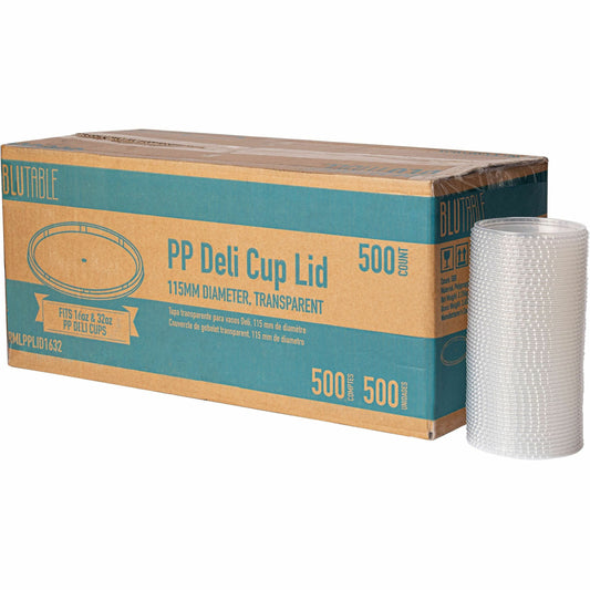 BluTable 16 oz/32 oz Round Deli Tub Container Lids - Polypropylene - Clear - 500 / Carton