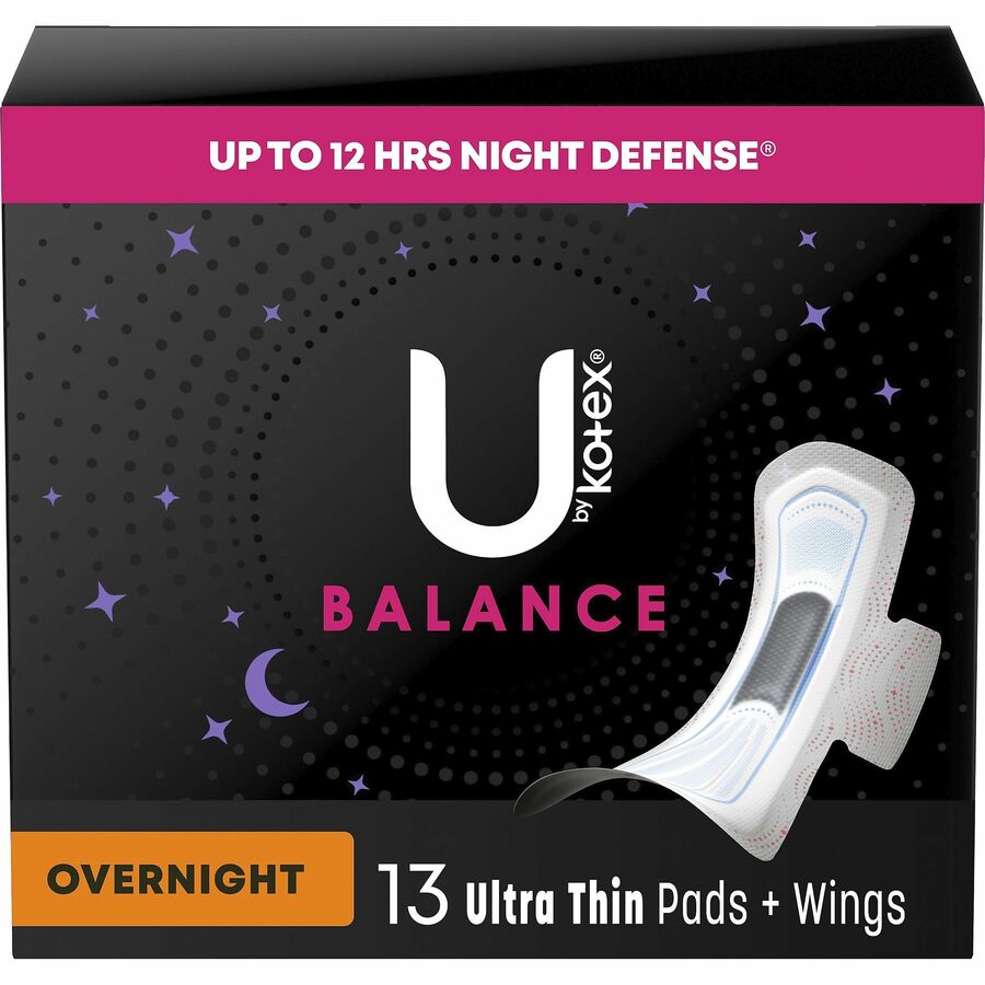 U by Kotex Ultra Thin Overnight Pads - With Wings - Individually Wrapped, Anti-leak, Absorbent, Odor-absorbing - 13/Box 