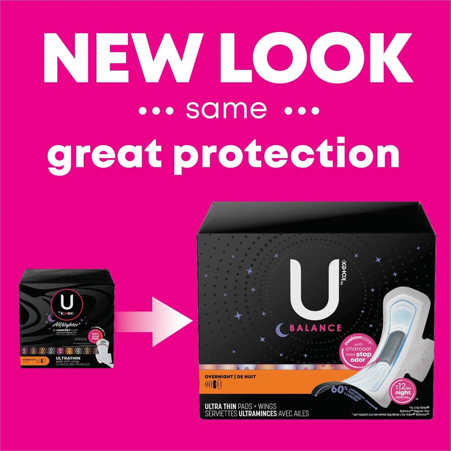 U by Kotex Ultra Thin Overnight Pads - With Wings - Individually Wrapped, Anti-leak, Absorbent, Odor-absorbing - 13/Box 