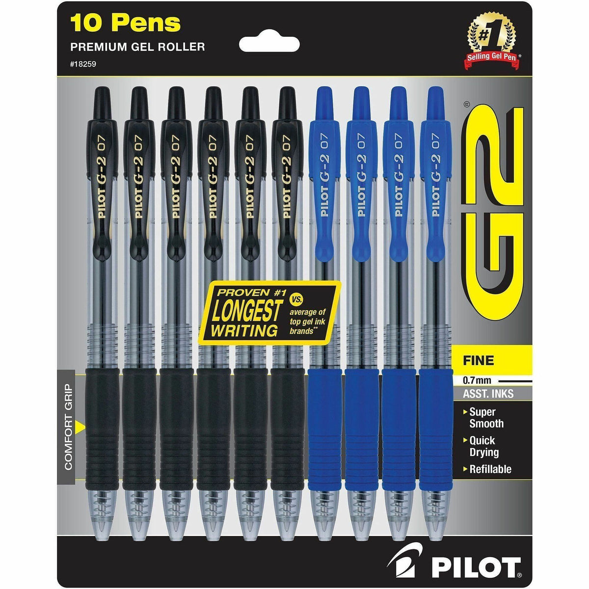 Pilot Premium Gel Ink Retractable Pen - Fine 0.7mm Point Size- Refillable - Retractable - Assorted Liquid Gel Ink Ink - 
