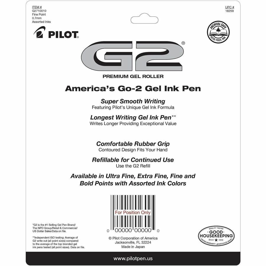 Pilot Premium Gel Ink Retractable Pen - Fine 0.7mm Point Size- Refillable - Retractable - Assorted Liquid Gel Ink Ink - 