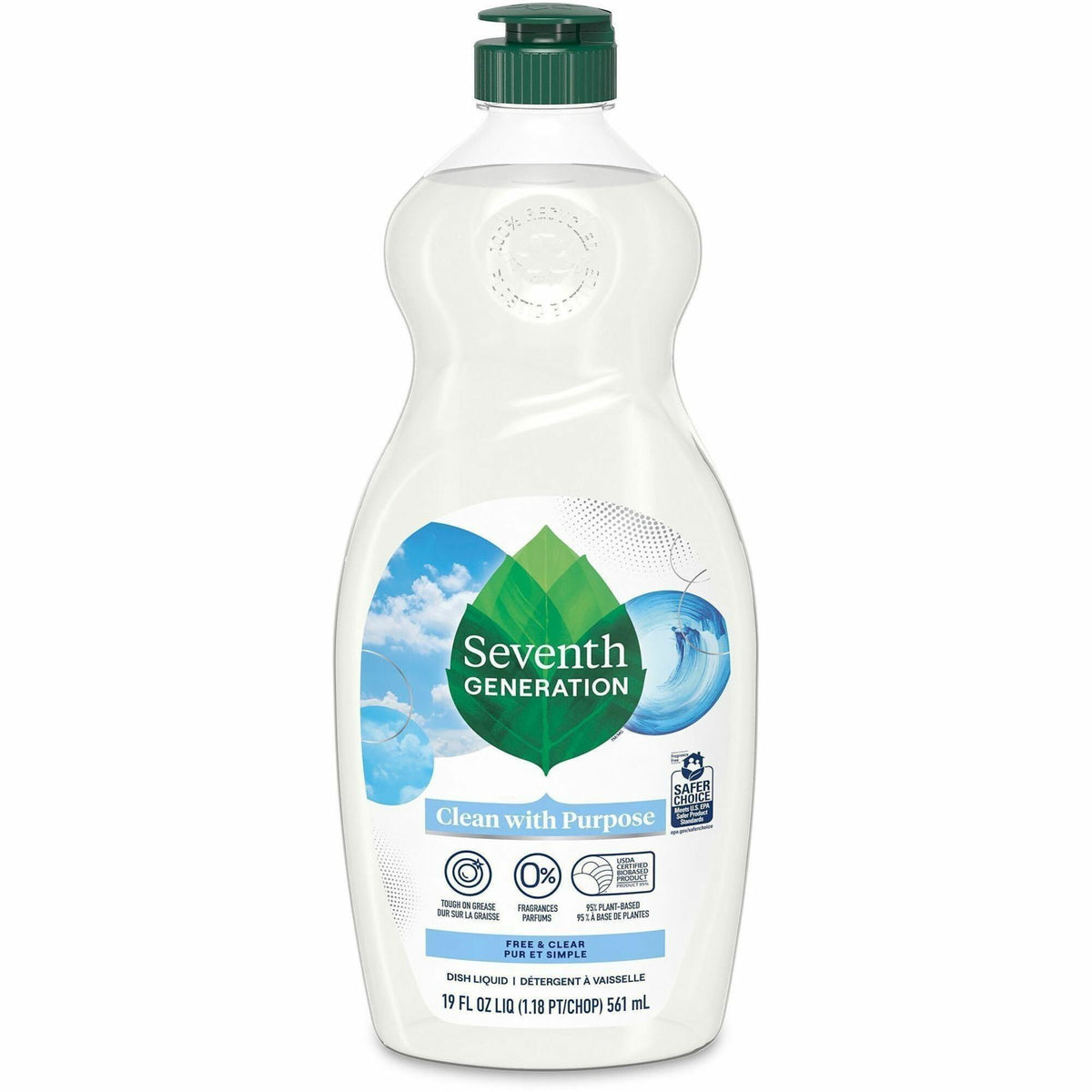 Seventh Generation Free/Clear Natural Dish Liquid - Concentrate - 19 oz (1.19 lb) - 1 Each