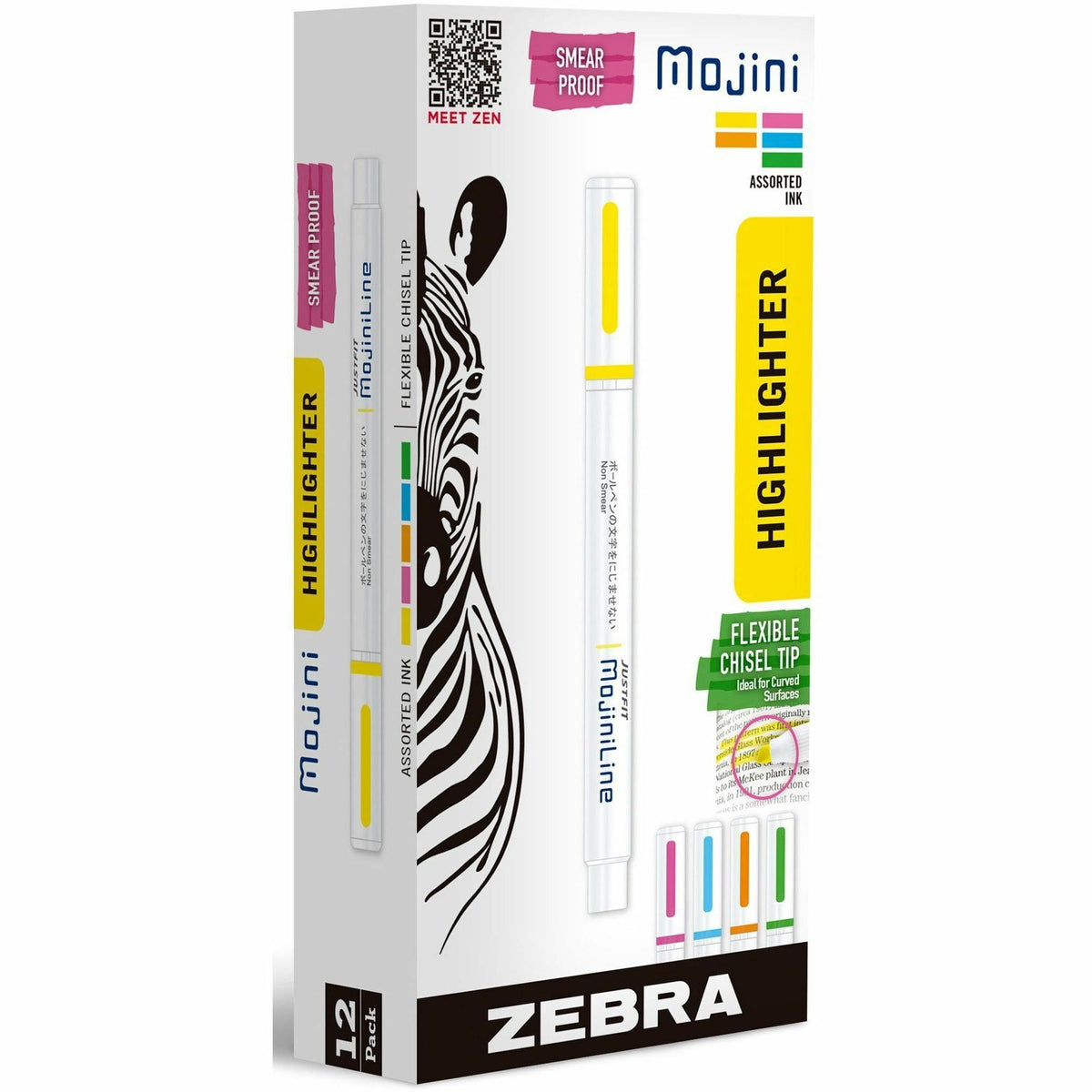 Zebra Pen Mojini Single Ended Highlighters - Assorted Ink - Water Based - 12 / Dozen