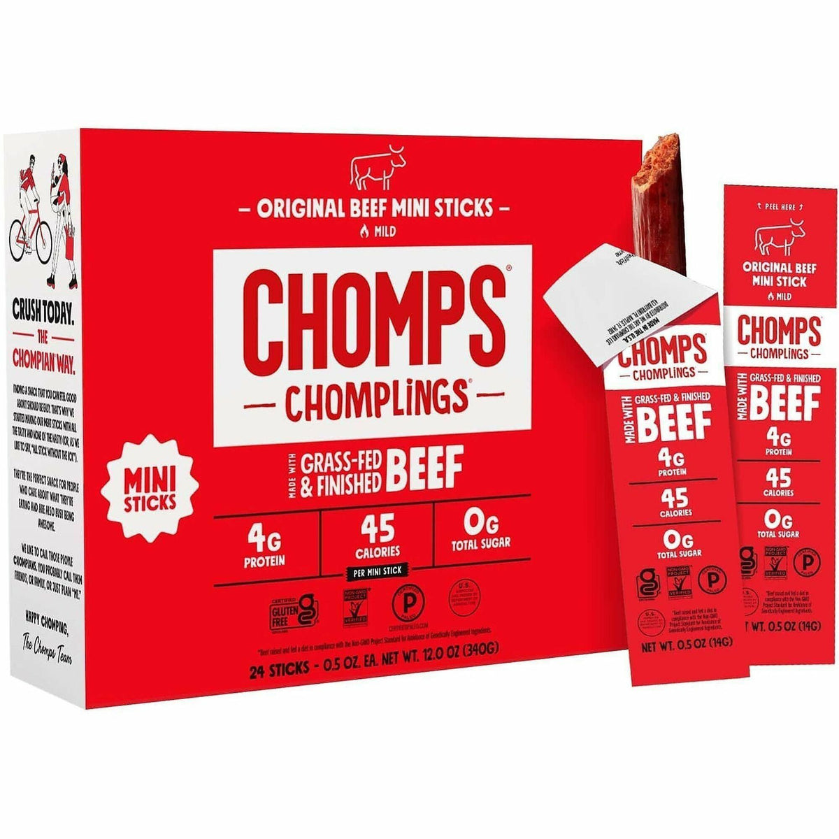 CHOMPS Original Beef Chomplings Snack Sticks - Gluten-free, No Added Harmones - Original Beef Jerky, Spicy - 0.50 oz - 2