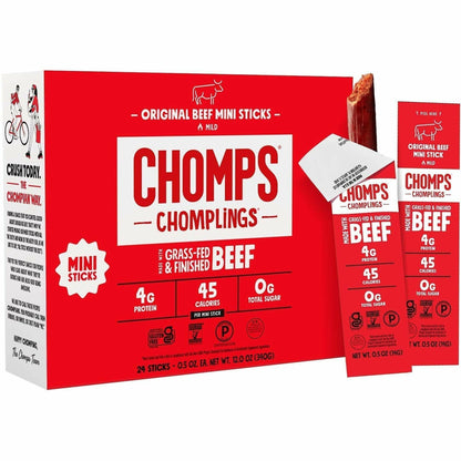 CHOMPS Original Beef Chomplings Snack Sticks - Gluten-free, No Added Harmones - Original Beef Jerky, Spicy - 0.50 oz - 2