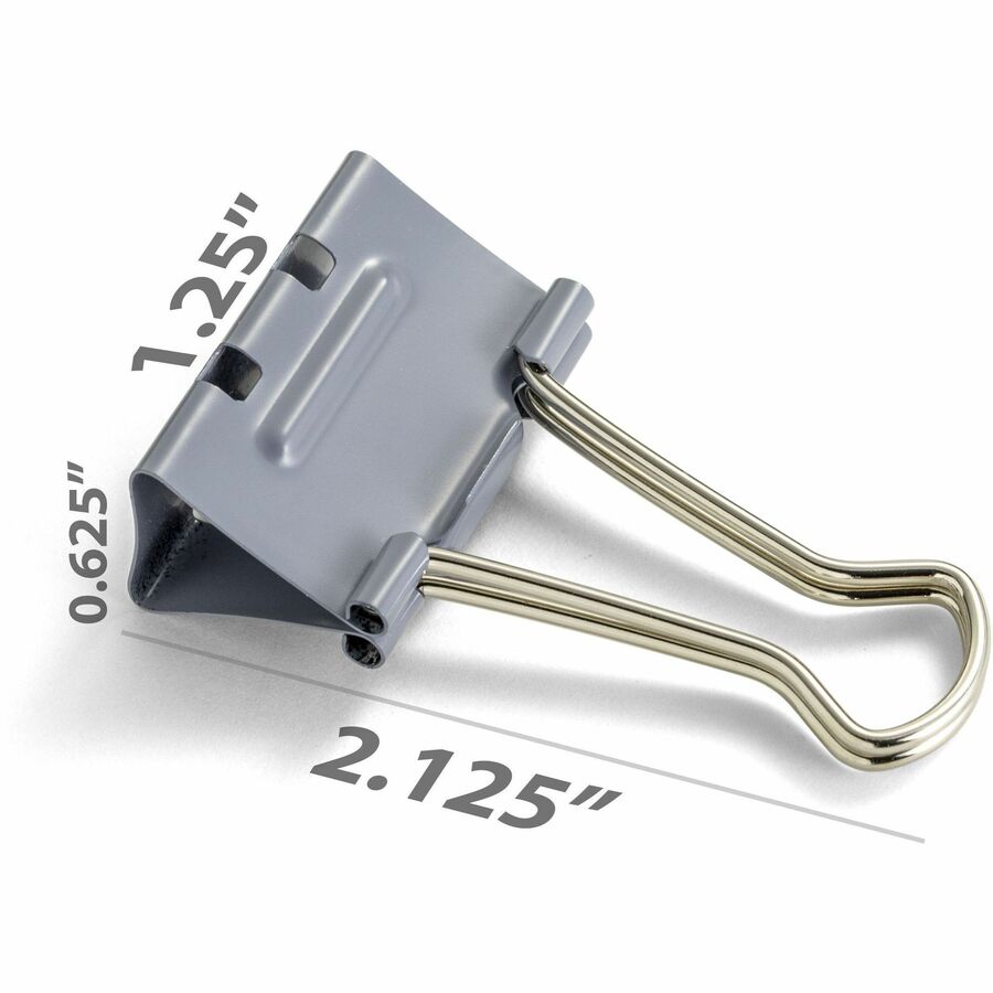 Officemate Binder Clip - Medium - 4.8" Length x 2.4" Width - 0.63" Size Capacity - for Binder - Gray - 12 / Box