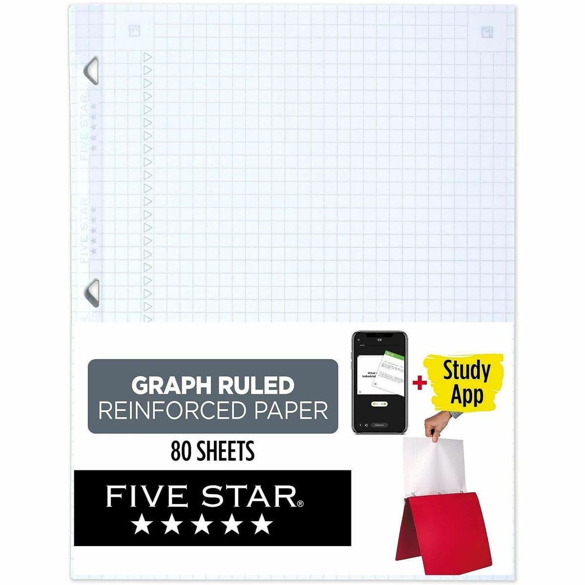 Five Star Reinforced Graph-Ruled Filler Paper - 80 Pages - Ruled Margin - Letter - 8 1/2" x 11" Sheet Size - White Paper