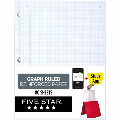 Five Star Reinforced Graph-Ruled Filler Paper - 80 Pages - Ruled Margin - Letter - 8 1/2" x 11" Sheet Size - White Paper