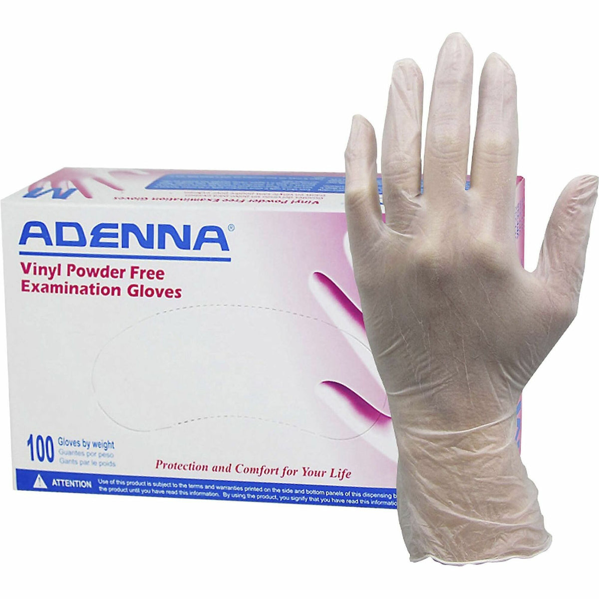 Adenna Vinyl Powder Free Exam Gloves - 4 mil Thickness x 9.40" Glove Length - Small Size - Polyvinyl Chloride (PVC) - Tr