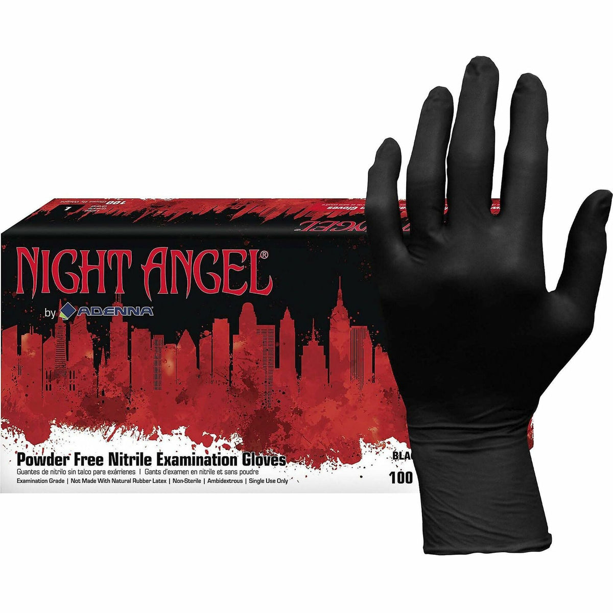 NIGHT ANGEL Nitrile Powder Free Exam Glove - 4 mil Thickness x 9.40" Glove Length - Medium Size - For Right/Left Hand - 