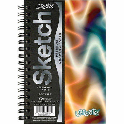 Pacon Fashion Sketch Book - 75 Pages - Spiral - 120 g/m² Grammage - 9" x 6" Sheet Size - Neon Neon Abstract Cover - 1 Ea