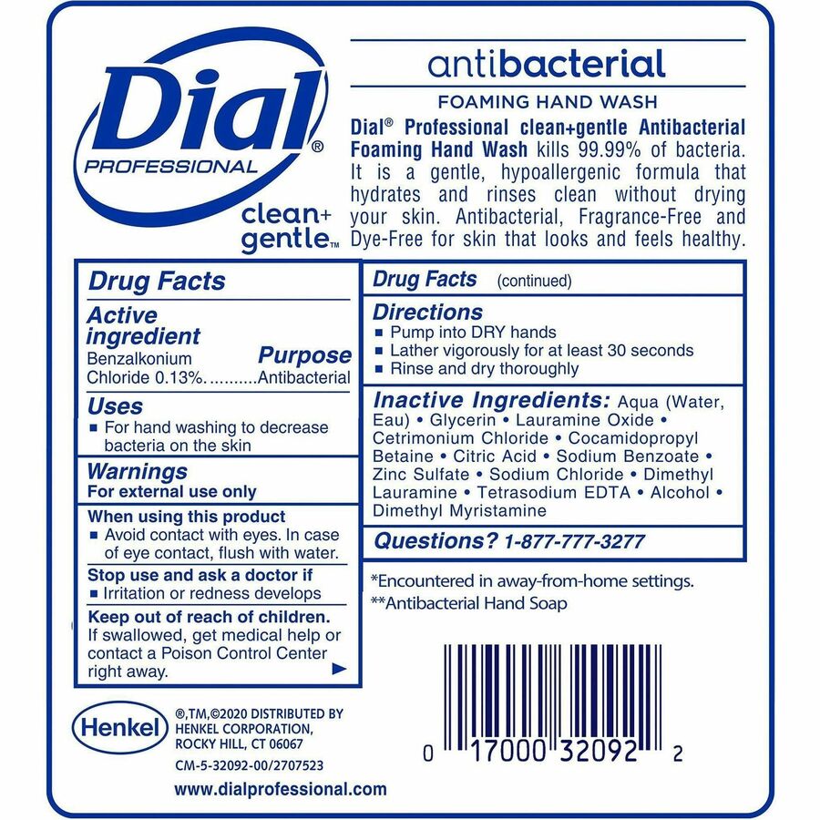 Dial Professional 1700 Refill Clean+ Foaming Hand Wash - Fragrance-free Scent - Hand - Antibacterial - White - 1 Each