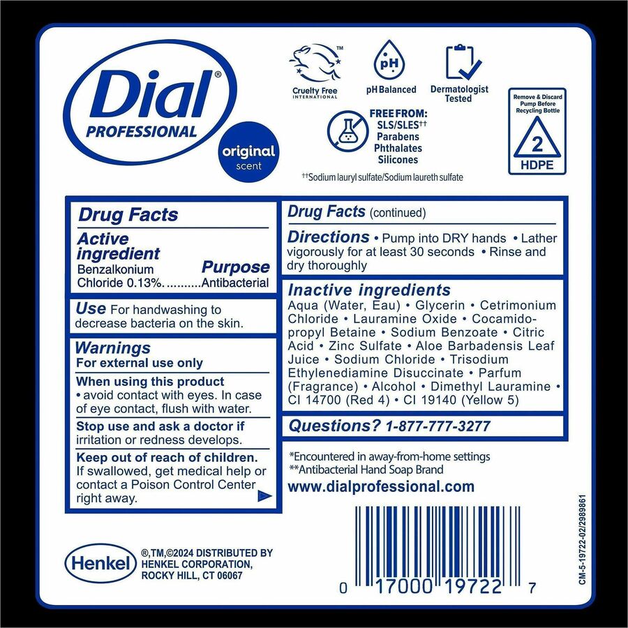 Dial Professional Antibacterial Foaming Hand Wash - Original Scent - 1.80 quart - Hand - Antibacterial - Orange - 1 Each