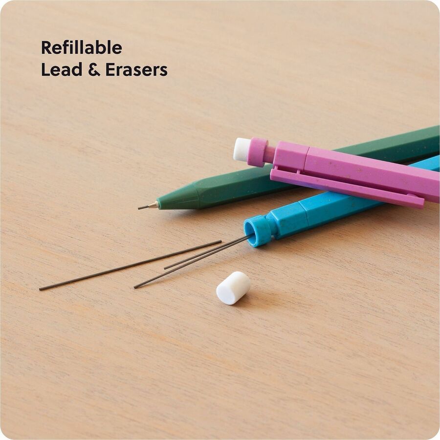 U Brands U-Eco Speckled Hex Mechanical Pencils - 0.7 mm Green, Pink, Blue, Gray Lead - HB/#2 - Refillable - Green, Pink,