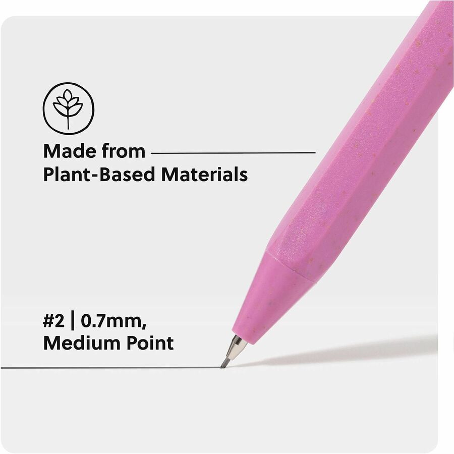U Brands U-Eco Speckled Hex Mechanical Pencils - 0.7 mm Green, Pink, Blue, Gray Lead - HB/#2 - Refillable - Green, Pink,