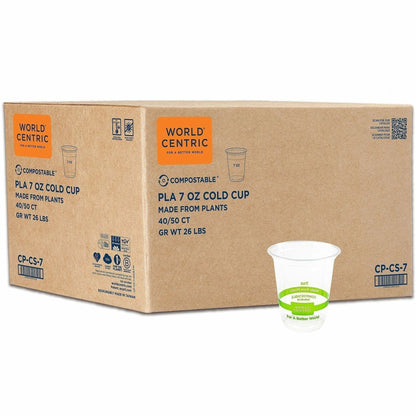 World Centric Compostable Clear Cold Cups - 7 fl oz - Clear - Polylactic Acid (PLA) - 2000 / Carton