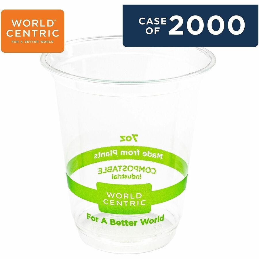 World Centric Compostable Clear Cold Cups - 7 fl oz - Clear - Polylactic Acid (PLA) - 2000 / Carton