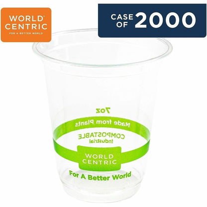 World Centric Compostable Clear Cold Cups - 7 fl oz - Clear - Polylactic Acid (PLA) - 2000 / Carton
