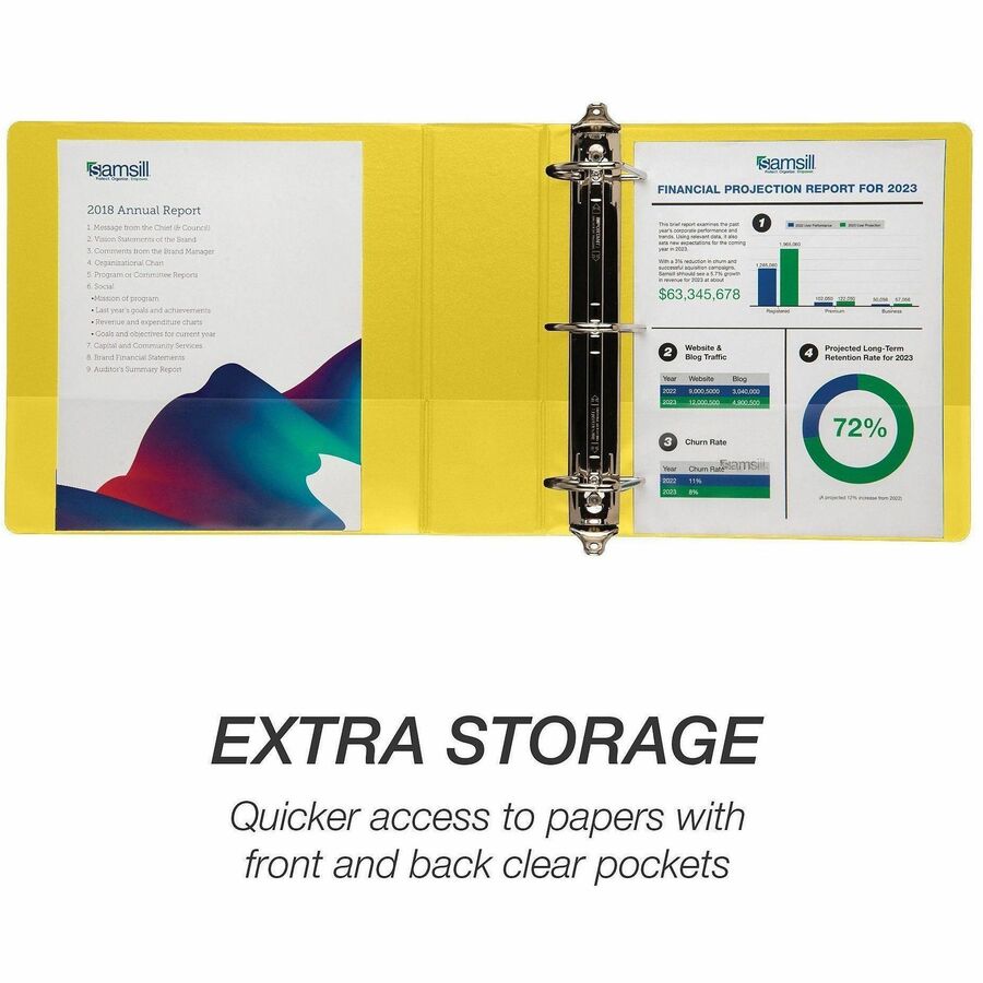 Samsill Durable Three-Ring View Binder - 3" Binder Capacity - 625 Sheet Capacity - 3 Ring - Fastener: D-Ring - Pocket: 2