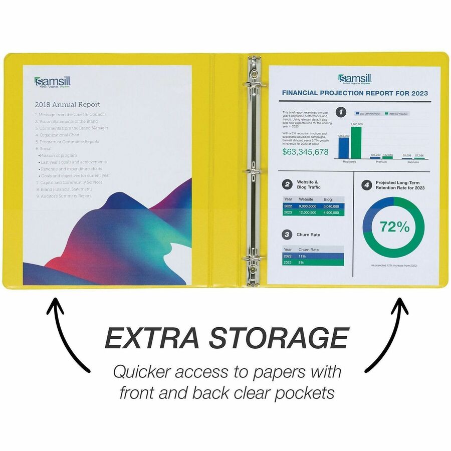 Samsill Durable Three-Ring View Binder - 1" Binder Capacity - 225 Sheet Capacity - 3 Ring - Fastener: D-Ring - Pocket: 2