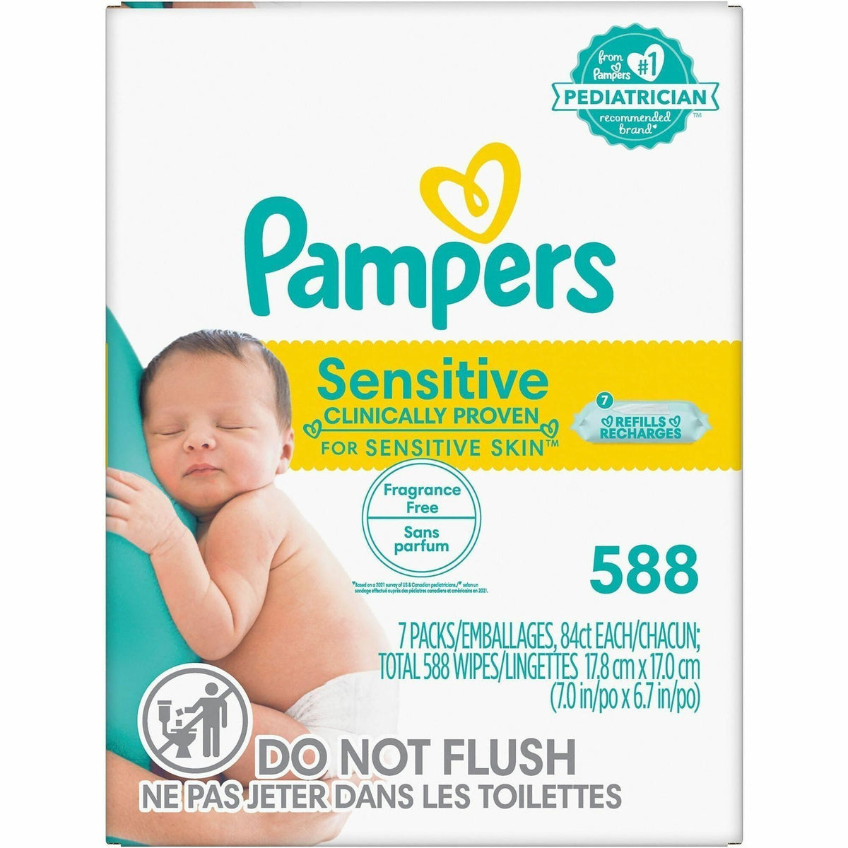Pampers Baby Wipes Sensitive - WhitePack - 84/Pack - 588 / Box