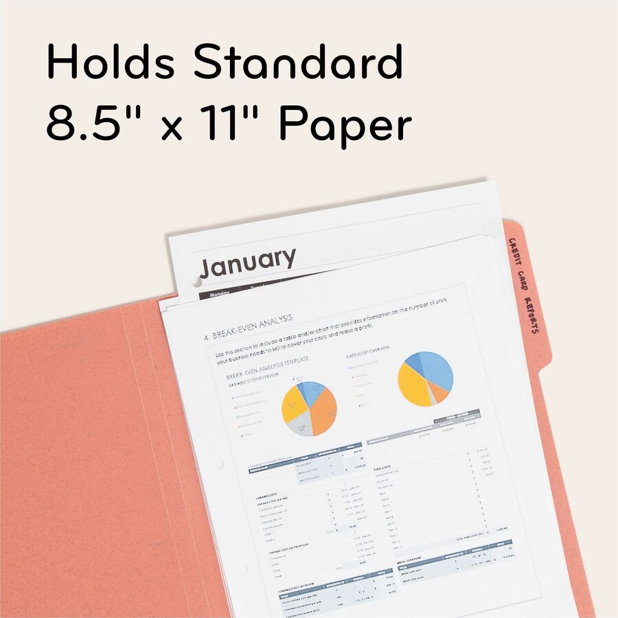 U Brands U-Eco 1/3 Tab Cut Letter Top Tab File Folder - 8 1/2" x 11" - Assorted Tab Position - Poly - Assorted - 0% Recy