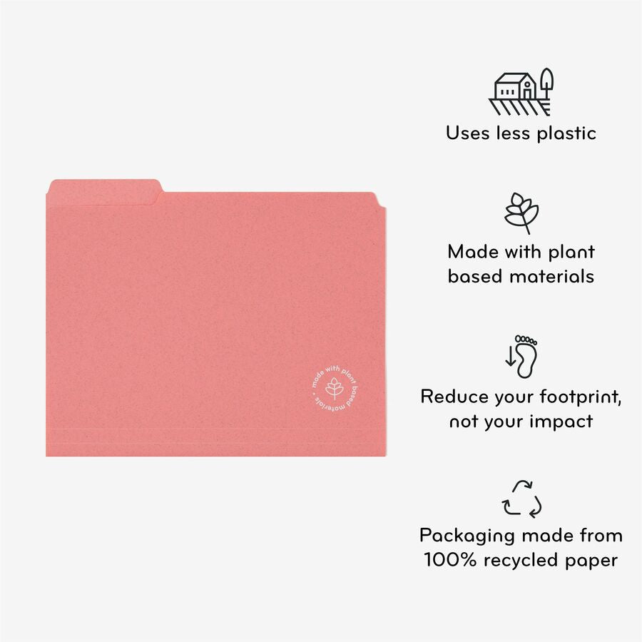 U Brands U-Eco 1/3 Tab Cut Letter Top Tab File Folder - 8 1/2" x 11" - Assorted Tab Position - Poly - Assorted - 0% Recy