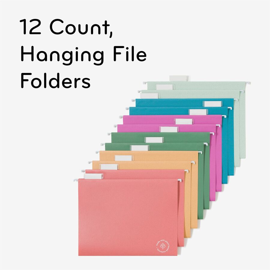 U Brands U-Eco 1/5 Tab Cut Letter Hanging Folder - 8 1/2" x 11" - 1/2" Expansion - Poly - Assorted - 0% Recycled - 12 / 