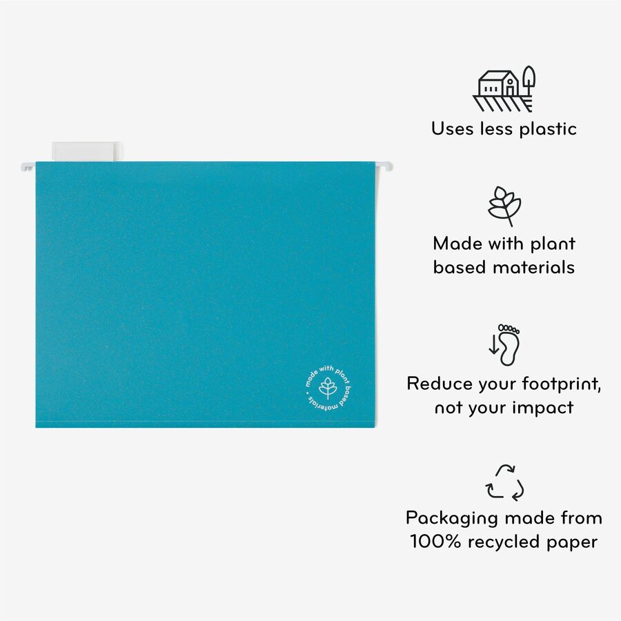 U Brands U-Eco 1/5 Tab Cut Letter Hanging Folder - 8 1/2" x 11" - 1/2" Expansion - Poly - Assorted - 0% Recycled - 12 / 