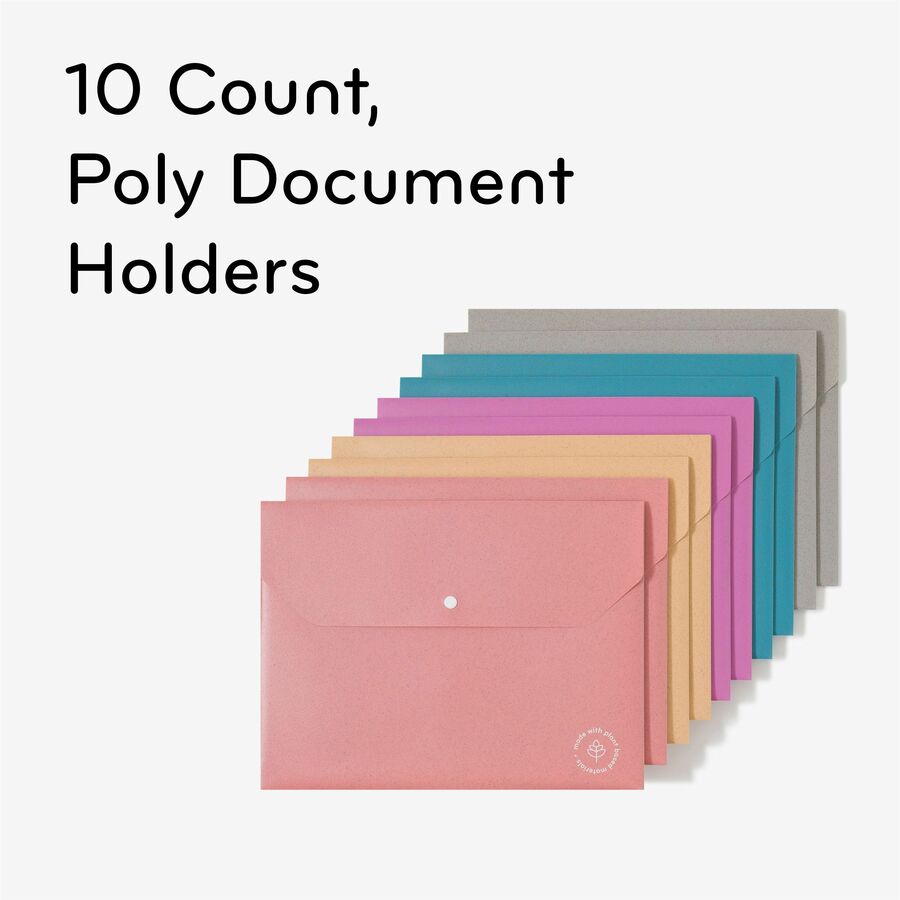 U Brands U-Eco Letter File Pocket - 8 1/2" x 11" - 1 Pocket - Poly - Assorted - 0% Recycled - 10 / Pack