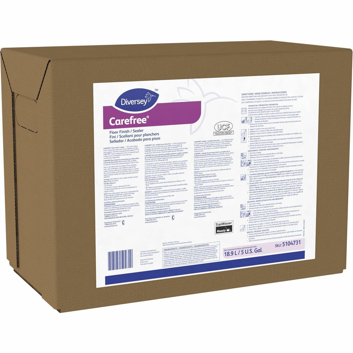 Diversey Carefree Floor Finish/Sealer - Ready-To-Use - 640 fl oz (20 quart) - 8.8 pH - Ammonia Scent - 1 Each