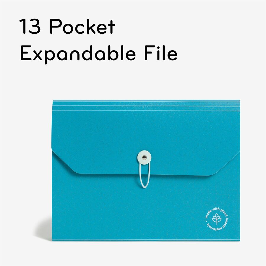U Brands U-Eco Letter Expanding File - 8 1/2" x 11" - 13 Pocket - Poly - Blue - 0% Recycled - 1 Each