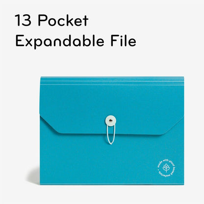U Brands U-Eco Letter Expanding File - 8 1/2" x 11" - 13 Pocket - Poly - Blue - 0% Recycled - 1 Each