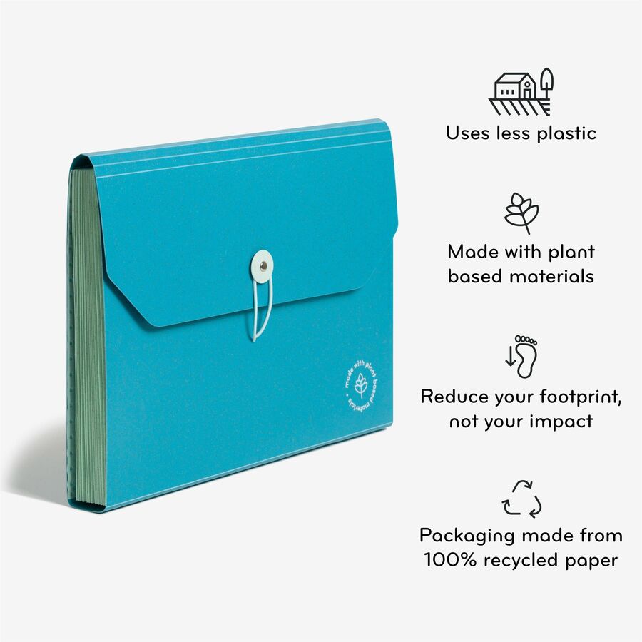 U Brands U-Eco Letter Expanding File - 8 1/2" x 11" - 13 Pocket - Poly - Blue - 0% Recycled - 1 Each