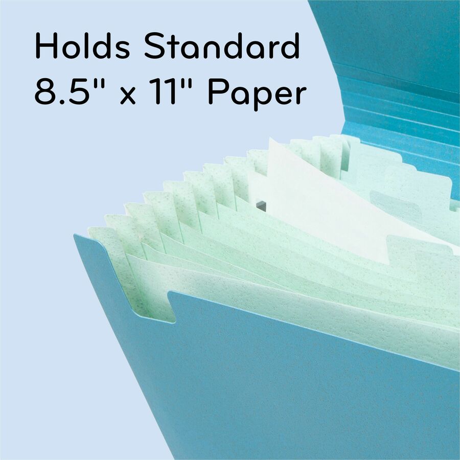 U Brands U-Eco Letter Expanding File - 8 1/2" x 11" - 13 Pocket - Poly - Blue - 0% Recycled - 1 Each