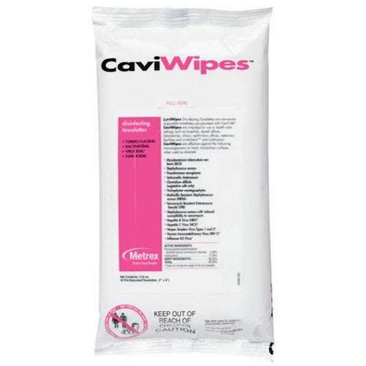 Caviwipes Disinfectant Wipe - Concentrate - 9" Length x 7" Width - Durable, Easy to Use - White, Light Blue, Black - 45/