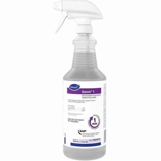 Diversey Oxivir 1 RTU Disinfectant Cleaner - Ready-To-Use - 32 fl oz (1 quart) - 2.1 pH - Characteristic Scent - 12 / Ca