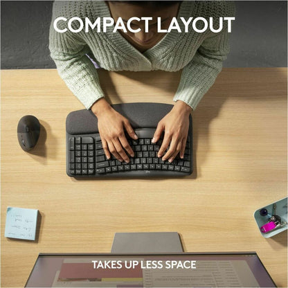 Logitech Wave Keys for Business Ergonomic Keyboard - Wireless Connectivity - Bluetooth - Compact - 5.1 - 32.81 ft - USB 